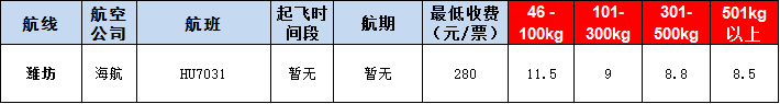 威海空運(yùn)報(bào)價(jià)表-威海飛機(jī)空運(yùn)價(jià)格-9月16號