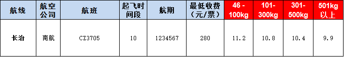 長治空運(yùn)報(bào)價(jià)表-長治飛機(jī)空運(yùn)價(jià)格-9月17號